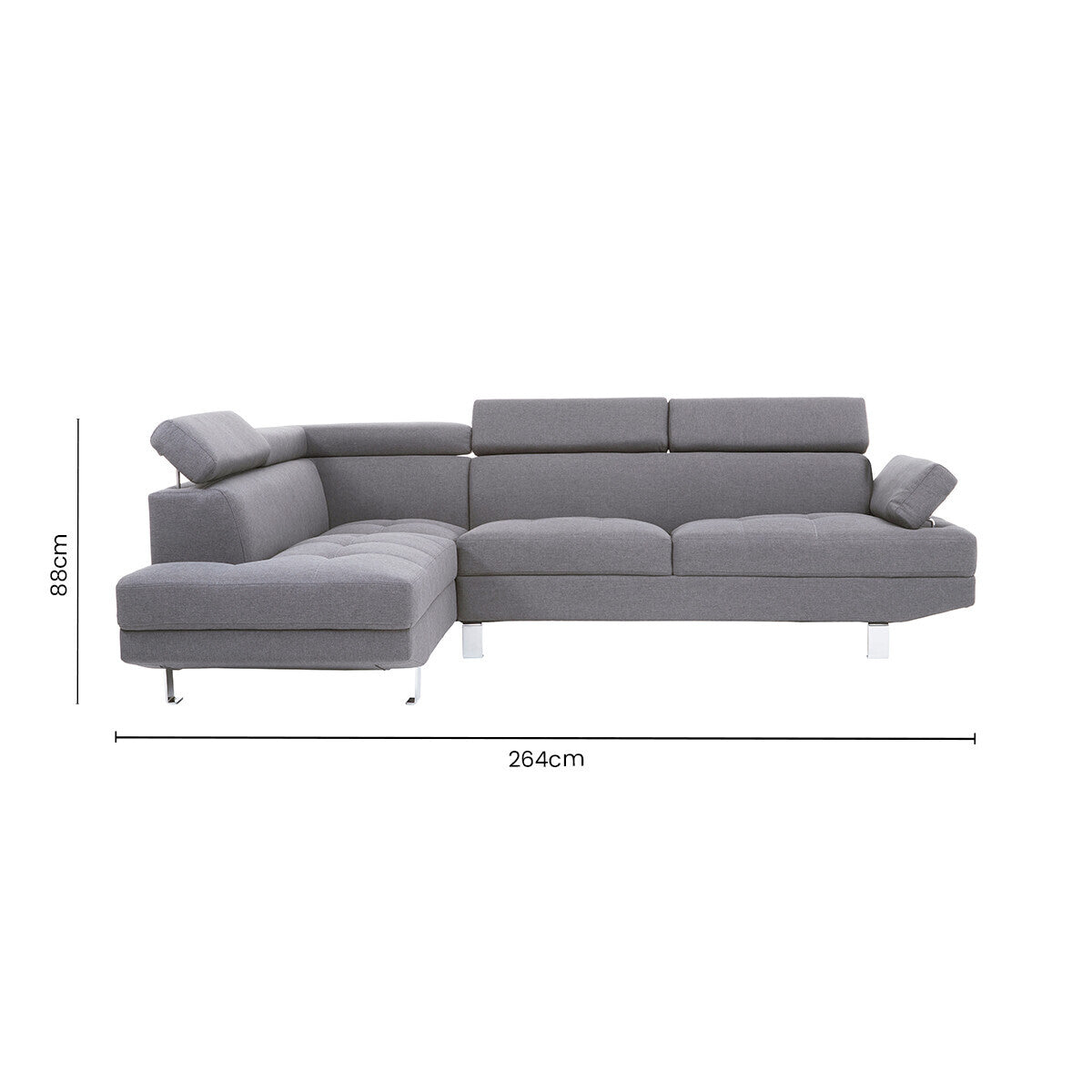 Grey Linen Corner Sofa with Adjustable Headrests | Hanover