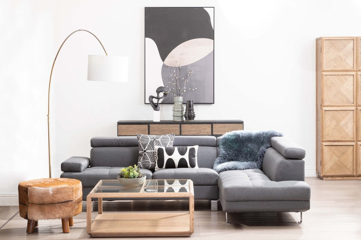 Grey Linen Corner Sofa with Adjustable Headrests | Hanover