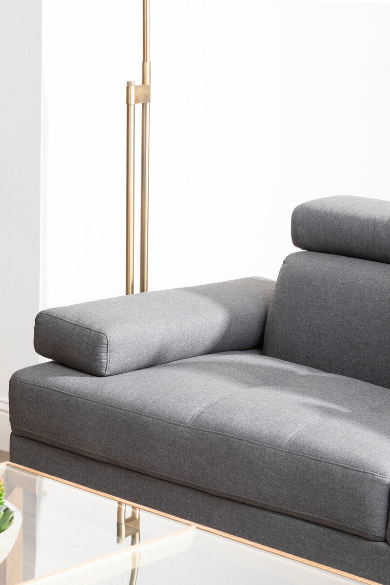 Grey Linen Corner Sofa with Adjustable Headrests | Hanover