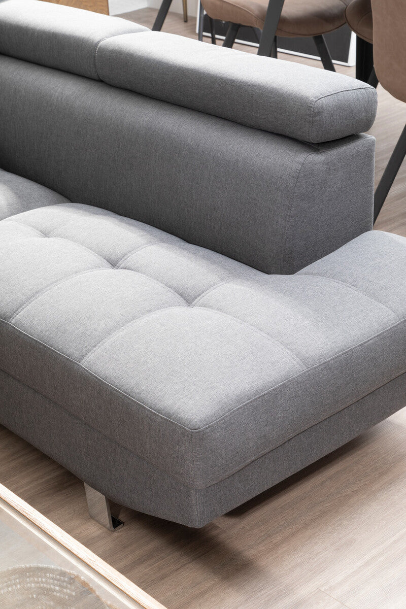 Grey Linen Corner Sofa with Adjustable Headrests | Hanover