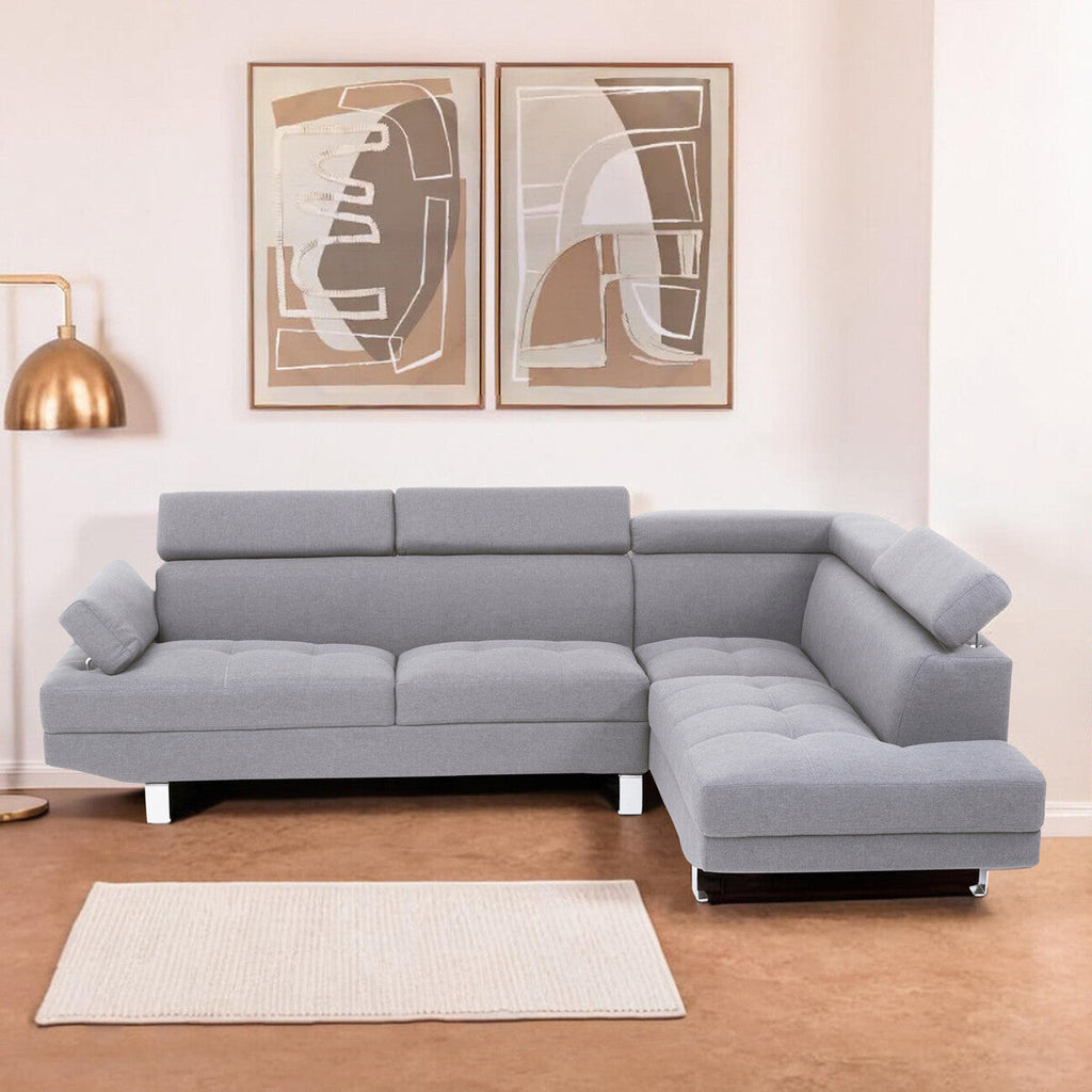 Grey Linen Corner Sofa with Adjustable Headrests | Hanover