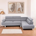 Grey Linen Corner Sofa with Adjustable Headrests | Hanover