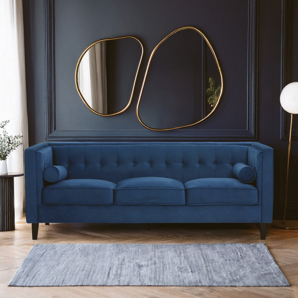 3 Seater Blue Velvet Sofa, Helia