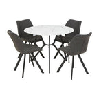 White Round Marble Effect Top and Grey Meta Frame Dining Table with Grey 6 Chairs Set | Weston