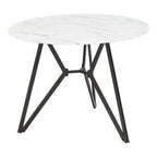 White Round Marble Effect Top and Grey Meta Frame Dining Table with Grey 6 Chairs Set | Weston