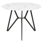 White Round Marble Effect Top and Grey Meta Frame Dining Table with Grey 6 Chairs Set | Weston