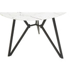 White Round Marble Effect Top and Grey Meta Frame Dining Table with Grey 6 Chairs Set | Weston