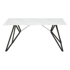 White Marble Effect Top and Metal Legs Dining Table with Faux Leather 6 Grey Chairs Set | Weston