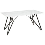 White Marble Effect Top and Metal Legs Dining Table with Faux Leather 6 Grey Chairs Set | Weston