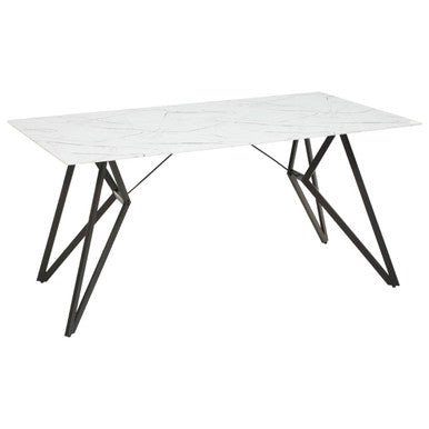 White Marble Effect Top and Metal Legs Dining Table with Faux Leather 6 Grey Chairs Set | Weston