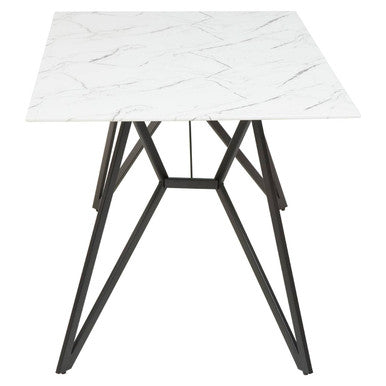 White Marble Effect Top and Metal Legs Dining Table with Faux Leather 6 Grey Chairs Set | Weston