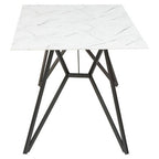 White Marble Effect Top and Metal Legs Dining Table with Faux Leather 6 Grey Chairs Set | Weston