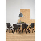 White Marble Effect Top and Metal Legs Dining Table with Faux Leather 6 Grey Chairs Set | Weston