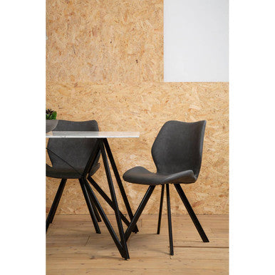 White Marble Effect Top and Metal Legs Dining Table with Faux Leather 6 Grey Chairs Set | Weston