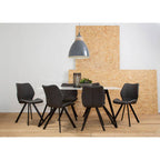 White Marble Effect Top and Metal Legs Dining Table with Faux Leather 6 Grey Chairs Set | Weston