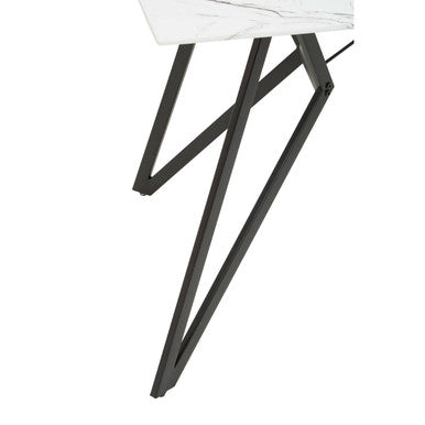 White Marble Effect Top and Metal Legs Dining Table with Faux Leather 6 Grey Chairs Set | Weston