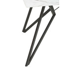 White Marble Effect Top and Metal Legs Dining Table with Faux Leather 6 Grey Chairs Set | Weston