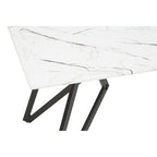 White Marble Effect Top and Metal Legs Dining Table with Faux Leather 6 Grey Chairs Set | Weston