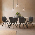 White Marble Effect Top and Metal Legs Dining Table with Faux Leather 6 Grey Chairs Set | Weston