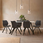 White Marble Effect Top and Metal Legs Dining Table with Faux Leather 6 Grey Chairs Set | Weston