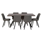 Grey Wooden Top and Metal Legs Rectangle Dining Table with 6 Brown Chairs Set | Westford