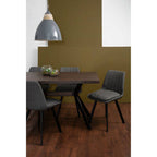Grey Wooden Top and Metal Legs Rectangle Dining Table with 6 Brown Chairs Set | Westford