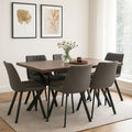 Grey Wooden Top and Metal Legs Rectangle Dining Table with 6 Brown Chairs Set | Westford