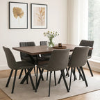 Grey Wooden Top and Metal Legs Rectangle Dining Table with 6 Brown Chairs Set | Westford