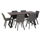Brown Wooden Top and Metal Legs Dining Table with 6 Grey Chairs Set | Westford