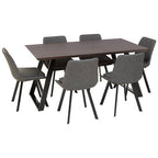 Brown Wooden Top and Metal Legs Dining Table with 6 Grey Chairs Set | Westford