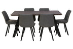 Brown Wooden Top and Metal Legs Dining Table with 6 Grey Chairs Set | Westford