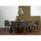 Brown Wooden Top and Metal Legs Dining Table with 6 Grey Chairs Set | Westford