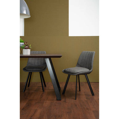Brown Wooden Top and Metal Legs Dining Table with 6 Grey Chairs Set | Westford