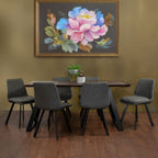 Brown Wooden Top and Metal Legs Dining Table with 6 Grey Chairs Set | Westford