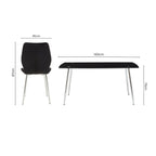 Black Tempered Glass Top and Silver Frame Dining Table with 6 Chairs Set | Wimslow