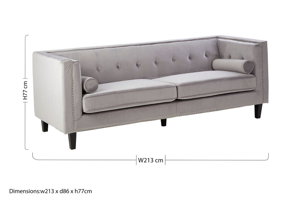 3 Seater Grey Velvet Sofa | Felisa