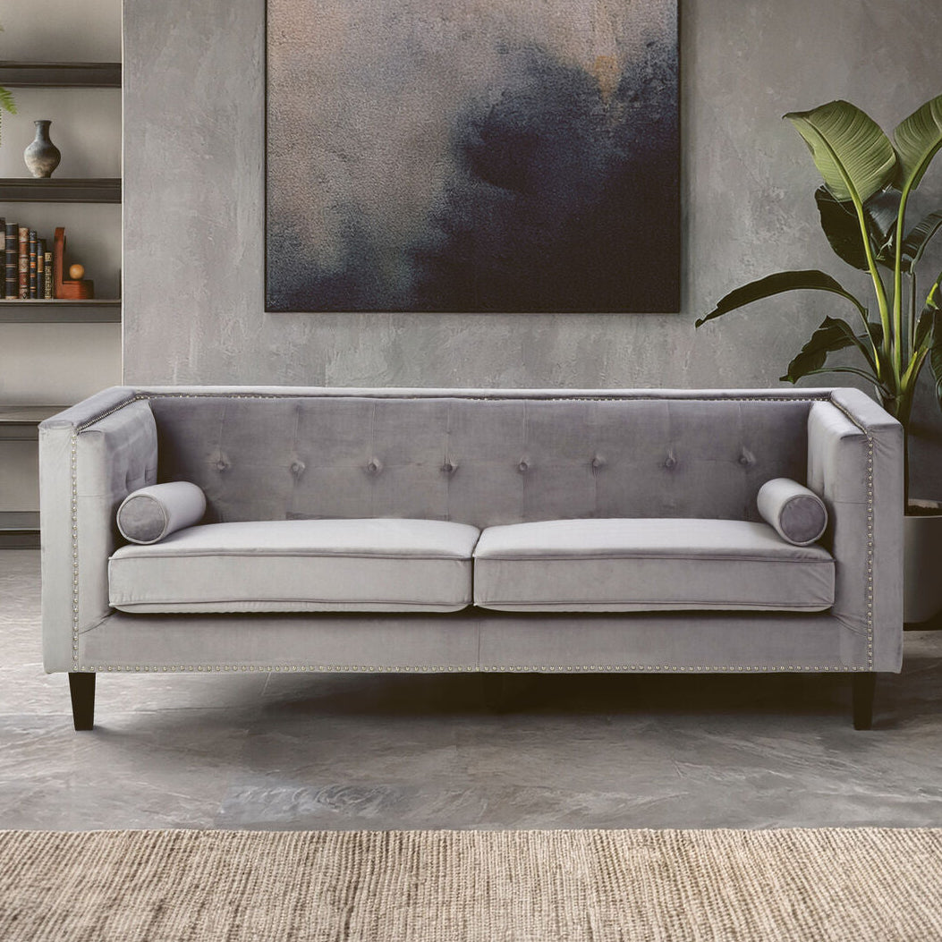 3 Seater Grey Velvet Sofa | Felisa