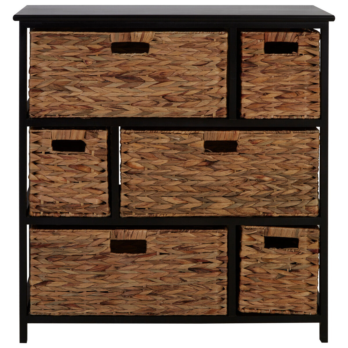 Black Storage Unit with 6 Water Hyacinth Drawers | Padstow
