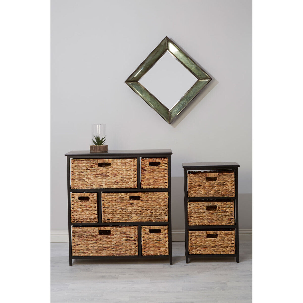 Black Storage Unit with 6 Water Hyacinth Drawers | Padstow