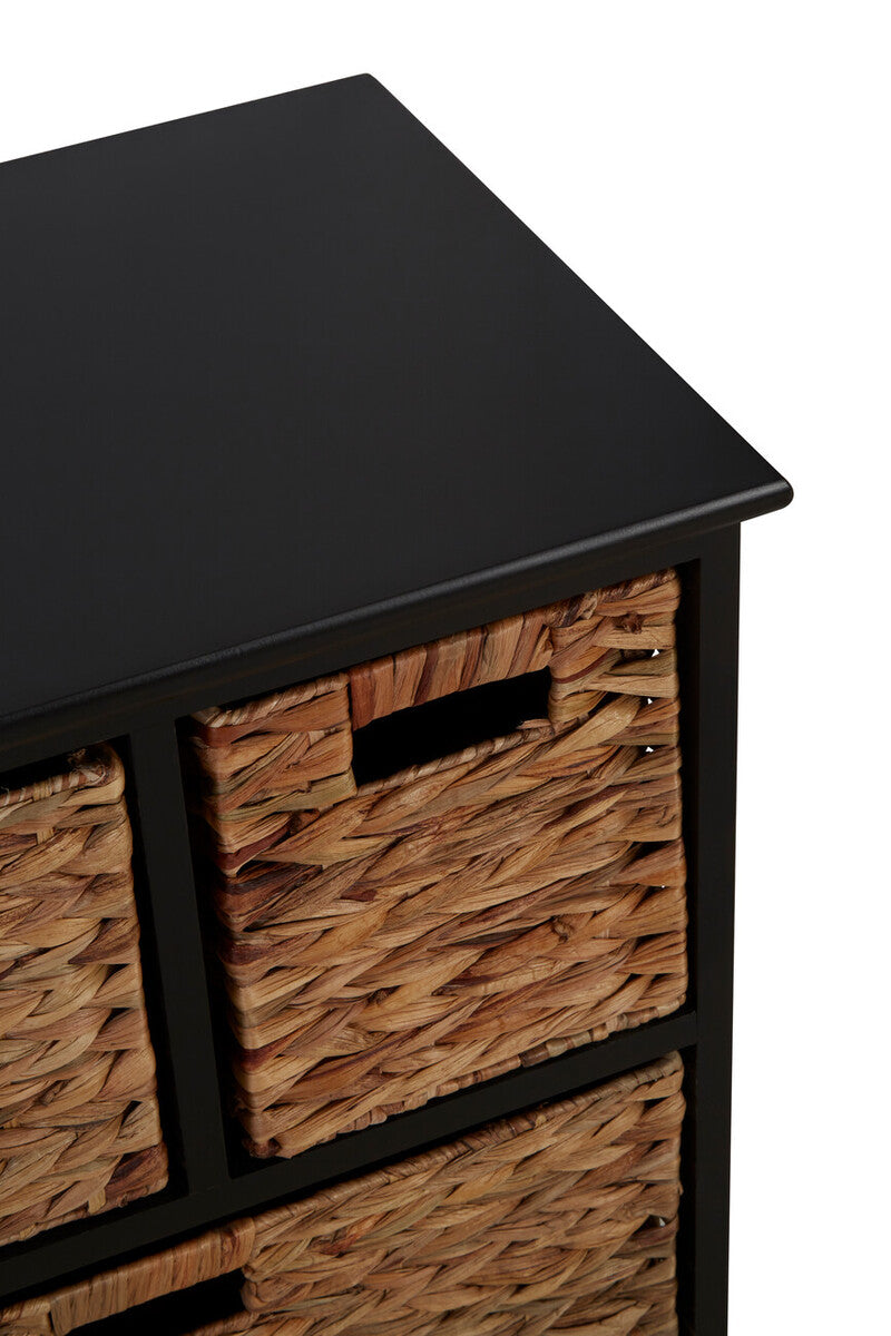 Black Storage Unit with 6 Water Hyacinth Drawers | Padstow