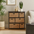 Black Storage Unit with 6 Water Hyacinth Drawers | Padstow