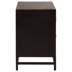 Black Wooden 2-Drawer Bedside Table with Chevron Pattern Drawer Fronts and Metal Handles | Lombok