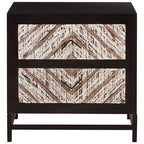 Black Wooden 2-Drawer Bedside Table with Chevron Pattern Drawer Fronts and Metal Handles | Lombok