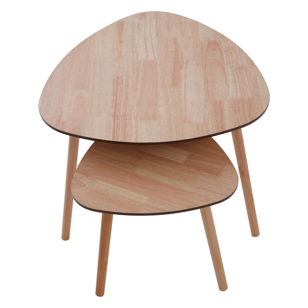 Set of 2 Natural Wooden Nesting Side Tables with Tripod Legs and Rounded Triangle Tops | Rostok