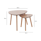 Set of 2 Natural Wooden Nesting Side Tables with Tripod Legs and Rounded Triangle Tops | Rostok