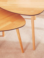 Set of 2 Natural Wooden Nesting Side Tables with Tripod Legs and Rounded Triangle Tops | Rostok