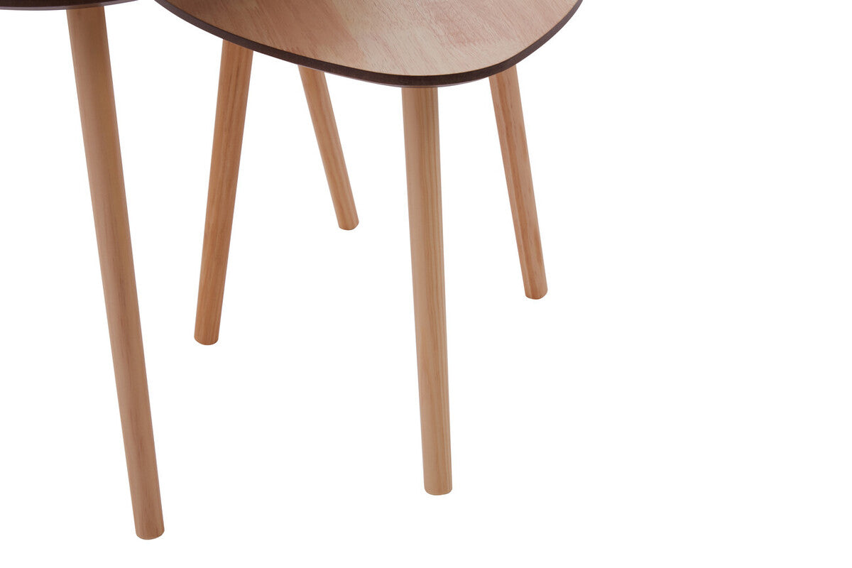 Set of 2 Natural Wooden Nesting Side Tables with Tripod Legs and Rounded Triangle Tops | Rostok