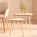 Set of 2 Natural Wooden Nesting Side Tables with Tripod Legs and Rounded Triangle Tops | Rostok