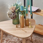 Set of 2 Natural Wooden Nesting Side Tables with Tripod Legs and Rounded Triangle Tops | Rostok