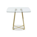 Clear Glass Top and Gold Finish Square Steel Dining Table | Metropolitan